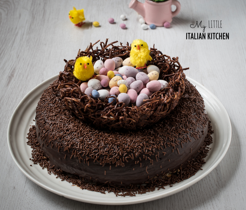 Easter chocolate ring cake with mascarpone filling