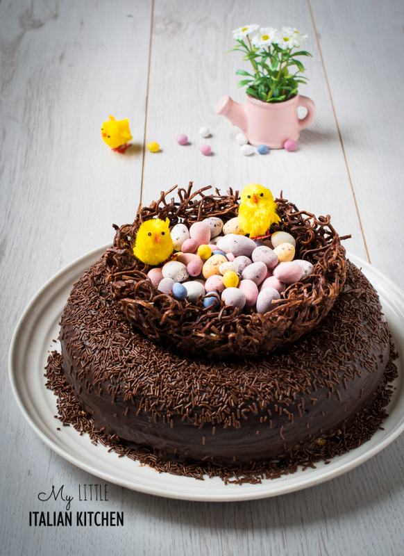 Easter chocolate ring cake with nest_